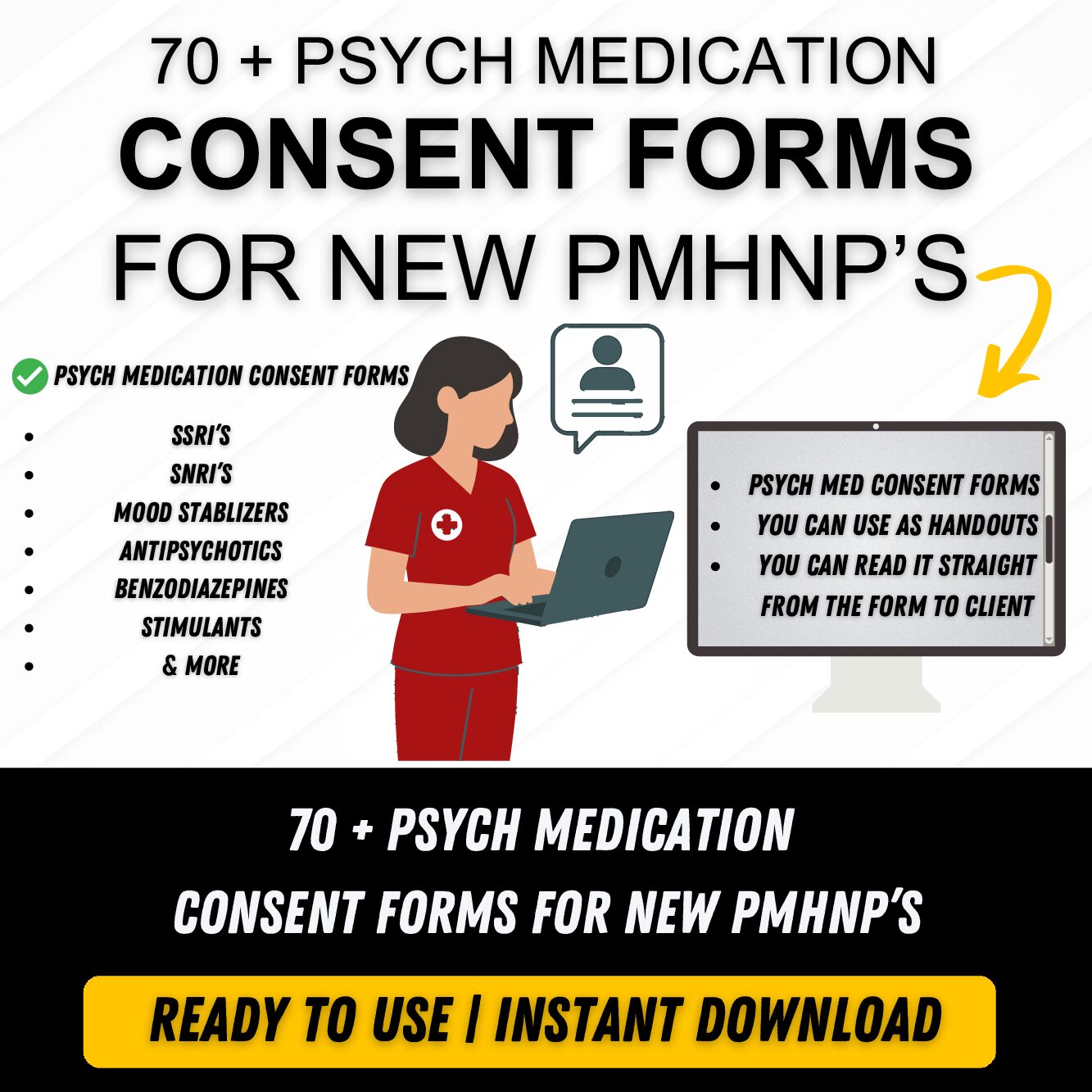 70 + PSYCHIATRIC MEDICATION CONSENT FORMS (BUNDLE FOR NEW PMHNP'S) (Coming Soon)